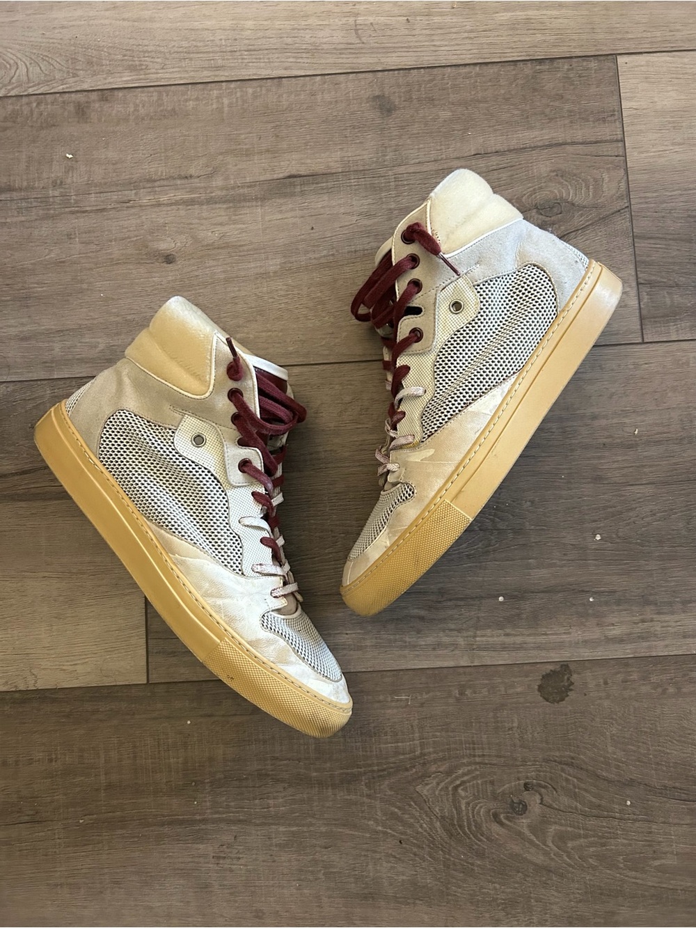 Balenciaga High-Top Sneakers in Off-White, Tan and Burgundy